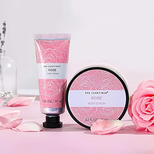 Spa Luxetique Gift Set for Women, Spa Set for Women, Rose Spa Gift Set, Spa Kit for Women Includes Body Lotion, Shower Gel, Bubble Bath, Hand Cream, Valentine's Day Gifts for Her