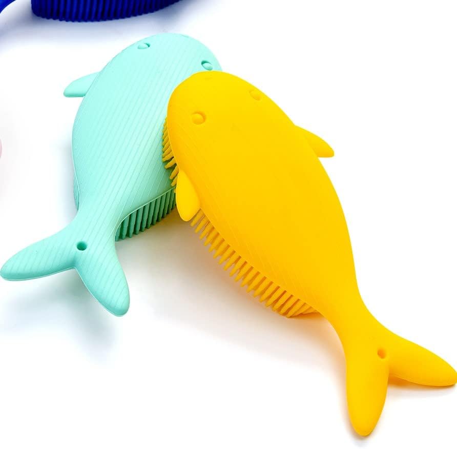 Premium Sensory Brush for Kids or Autism,Soft Silicone Body Scrubber,2 in 1 Sensory Room Occupational Therapy Sensory Brushes,Silicone Loofah,Pets Shower Brush Bath Brush Shampoo Brush(Whale-Teal)