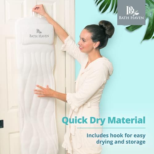Bath Haven Bath Pillow for Bathtub - Full Body Mat & Cushion Headrest for Women and Men, Luxury Pillows for Neck and Back in Shower Tub or Jacuzzi - Powerful Suction Cups - Spa Accessories Deluxe
