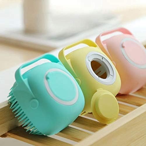 Silicone Exfoliating Brushes & Body Scrubber with Soap Dispenser for Shower,Enhance Blood Circulation&Deep Cleansing Bath Loofah for Babies, Kids, Women, Men, and Pets (Yellow)