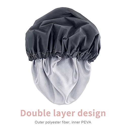 Aquior Shower Cap, 4-Pack Bathing Reusable Shower Caps for Long Hair Women, Double Layers Premium Sumptuous Silky Satin 100% Waterproof Shower Cap Extra Large