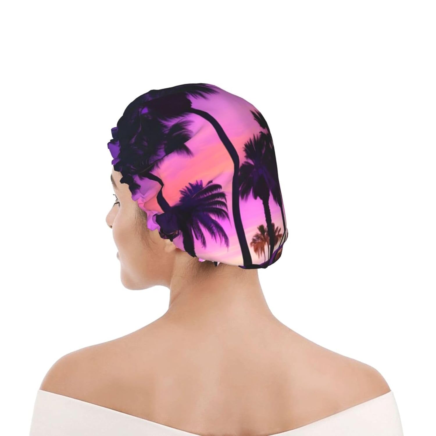 Ice Hockey print Print Reusable Shower Cap for Women,Double Waterproof Layers Bathing Hat,Quick Drying Bath Hair Cap