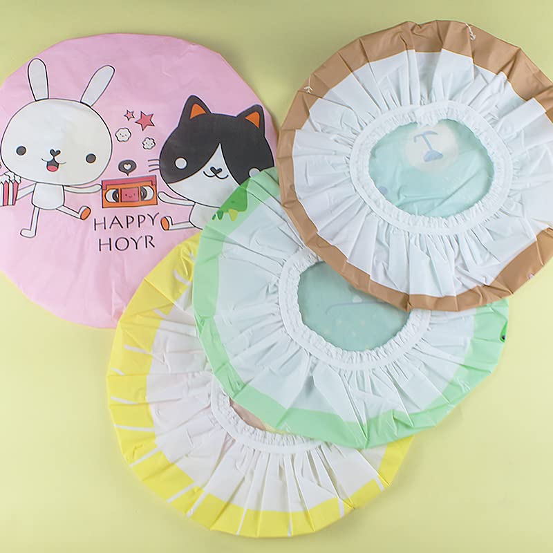 4Pcs Shower Caps, Waterproof Bath Caps Plastic Reusable Shower Caps Elastic Band Bath Hair Caps for Women Kids (P-3)