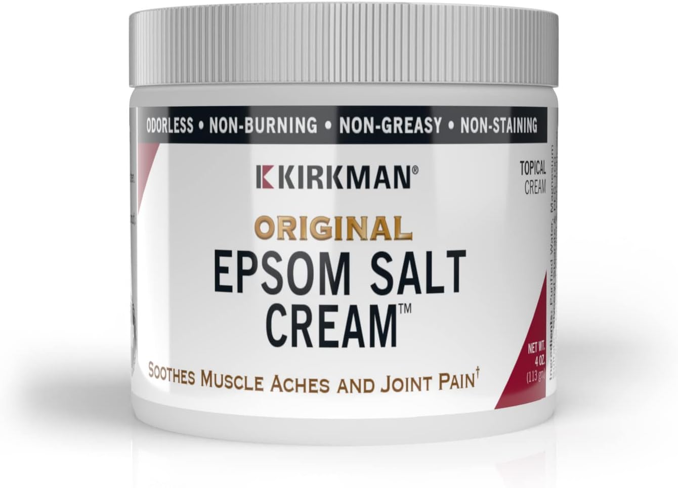 Kirkman – Epsom Salt Cream – 4oz Cream – Gluten Free – Casein Free