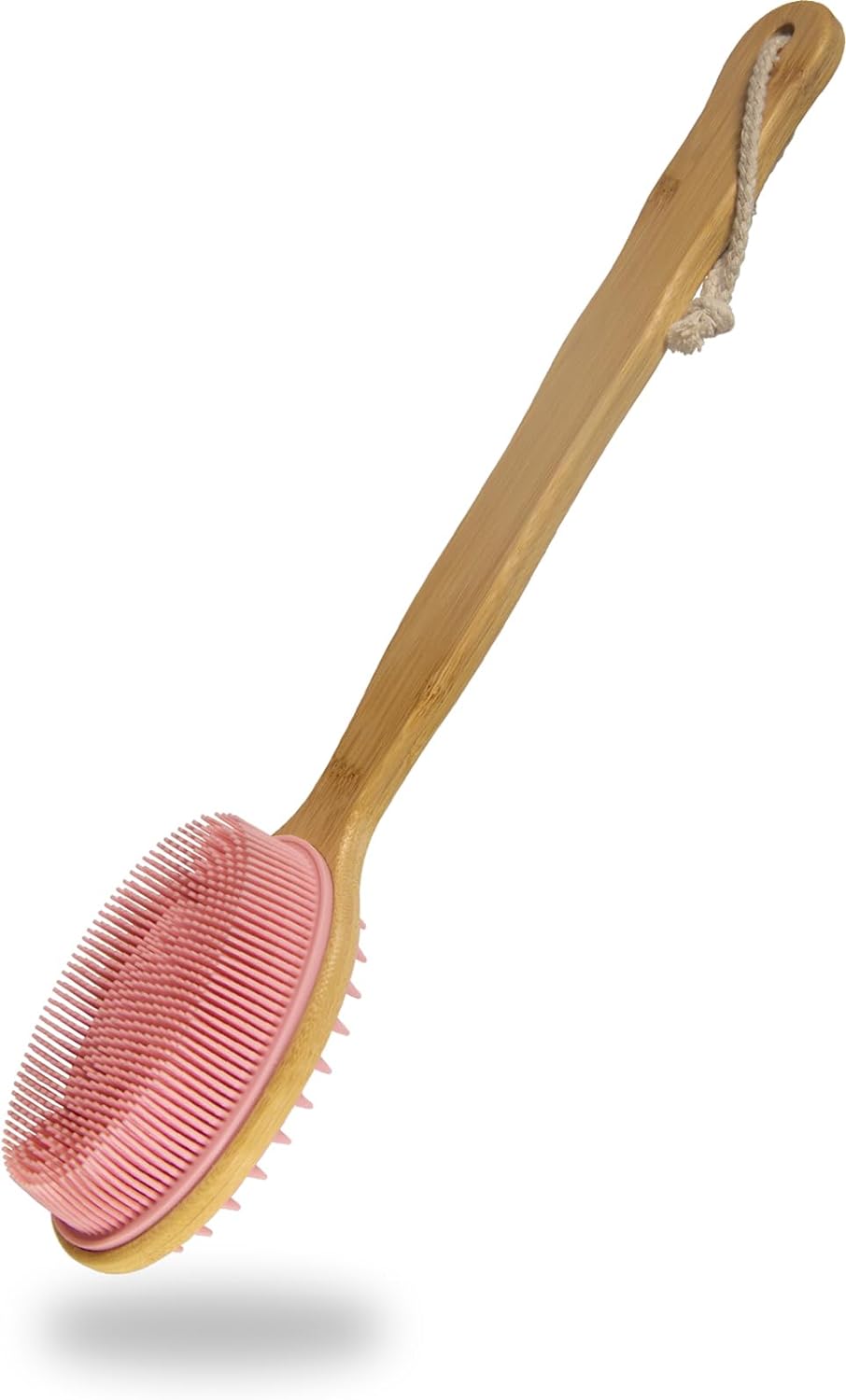 Silicone Body Scrubber with Long Handle, Dual-Sided Exfoliating Back Scrubber, 2 in 1 Bath Shower Brush for Dry and Wet - Green