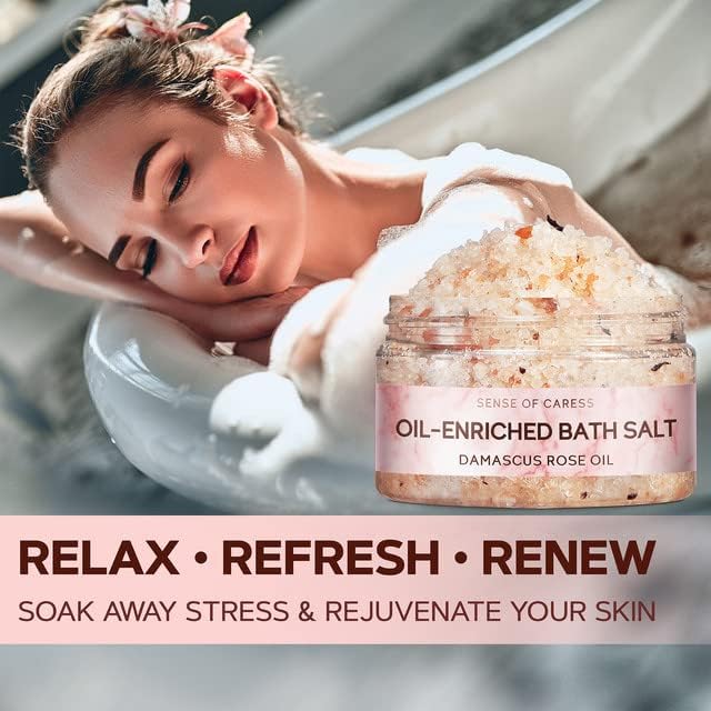 Natural Bath Salt with Himalayan Pink & Dead Sea Salt | Rejuvenating Oil - Enriched Salts with Rose & Peach Essential Oils | Unique Relaxing SPA Gift for Women | Detox Body & Foot Soak
