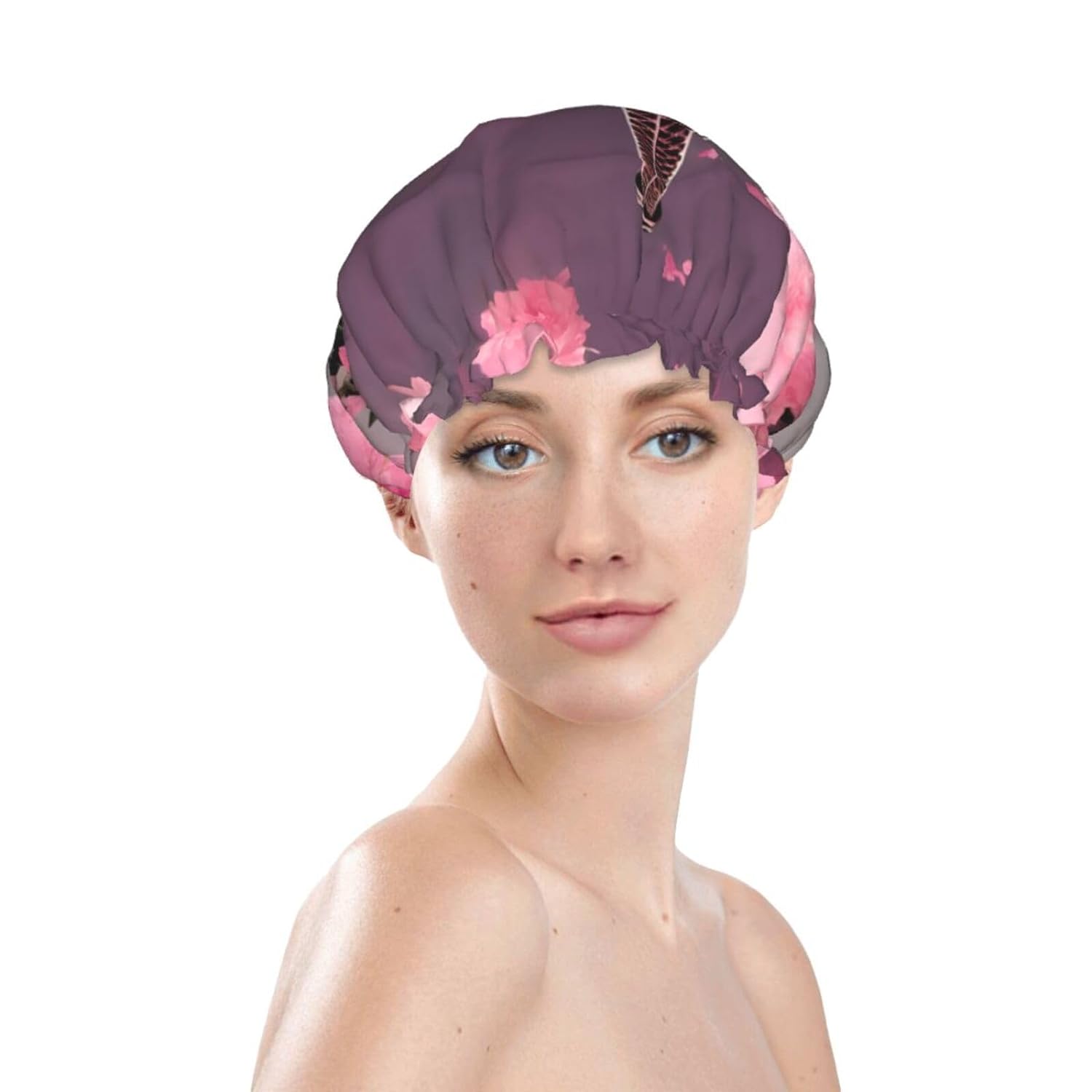 Ice Hockey print Print Reusable Shower Cap for Women,Double Waterproof Layers Bathing Hat,Quick Drying Bath Hair Cap