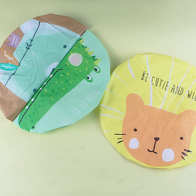 4Pcs Shower Caps, Waterproof Bath Caps Plastic Reusable Shower Caps Elastic Band Bath Hair Caps for Women Kids (P-3)