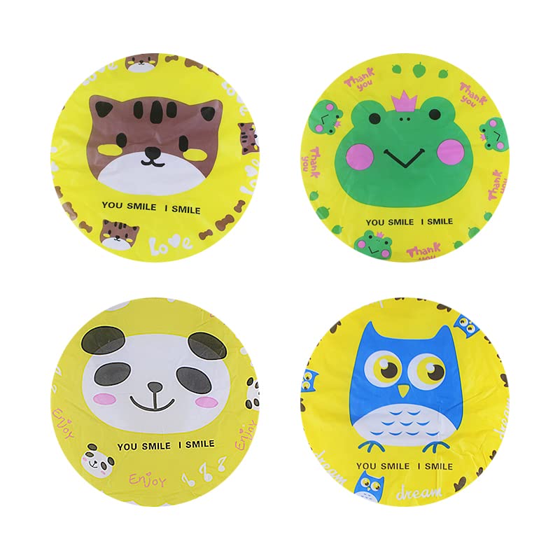 4Pcs Shower Caps, Waterproof Bath Caps Plastic Reusable Shower Caps Elastic Band Bath Hair Caps for Women Kids (P-3)