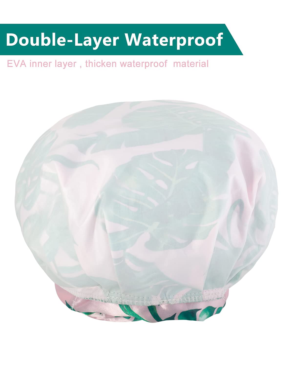 Auban Shower Cap Reusable,Ribbon Bow Bath Cap Large Design With Waterproof Exterior for All Hair Lengths,Great for Girls Spa Home Use,Hotel and Hair Salon (Green)