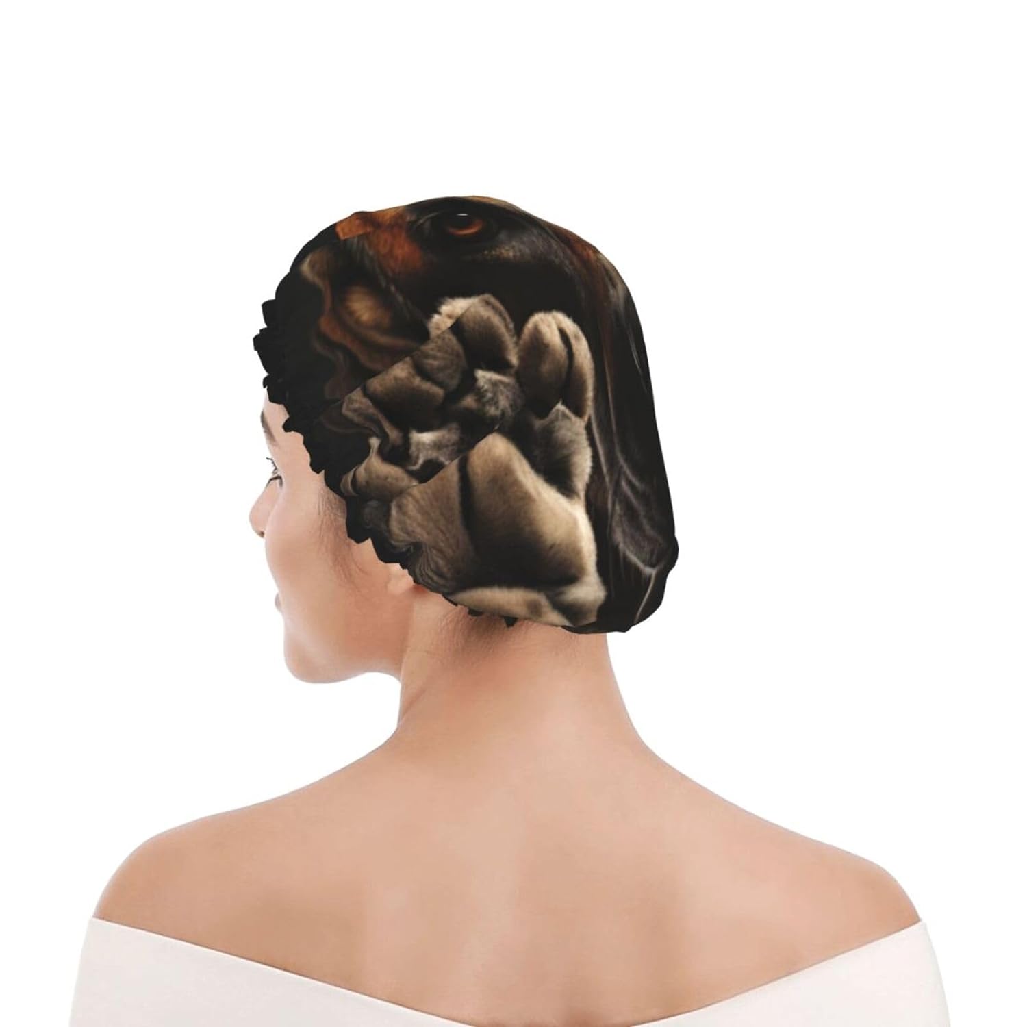 Ice Hockey print Print Reusable Shower Cap for Women,Double Waterproof Layers Bathing Hat,Quick Drying Bath Hair Cap