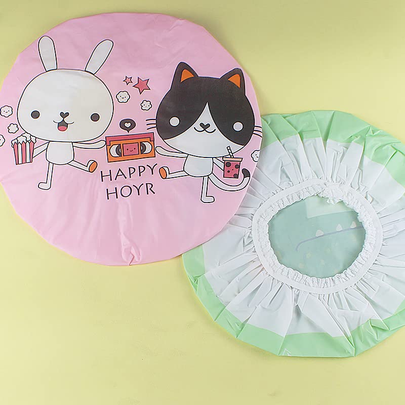 4Pcs Shower Caps, Waterproof Bath Caps Plastic Reusable Shower Caps Elastic Band Bath Hair Caps for Women Kids (P-3)