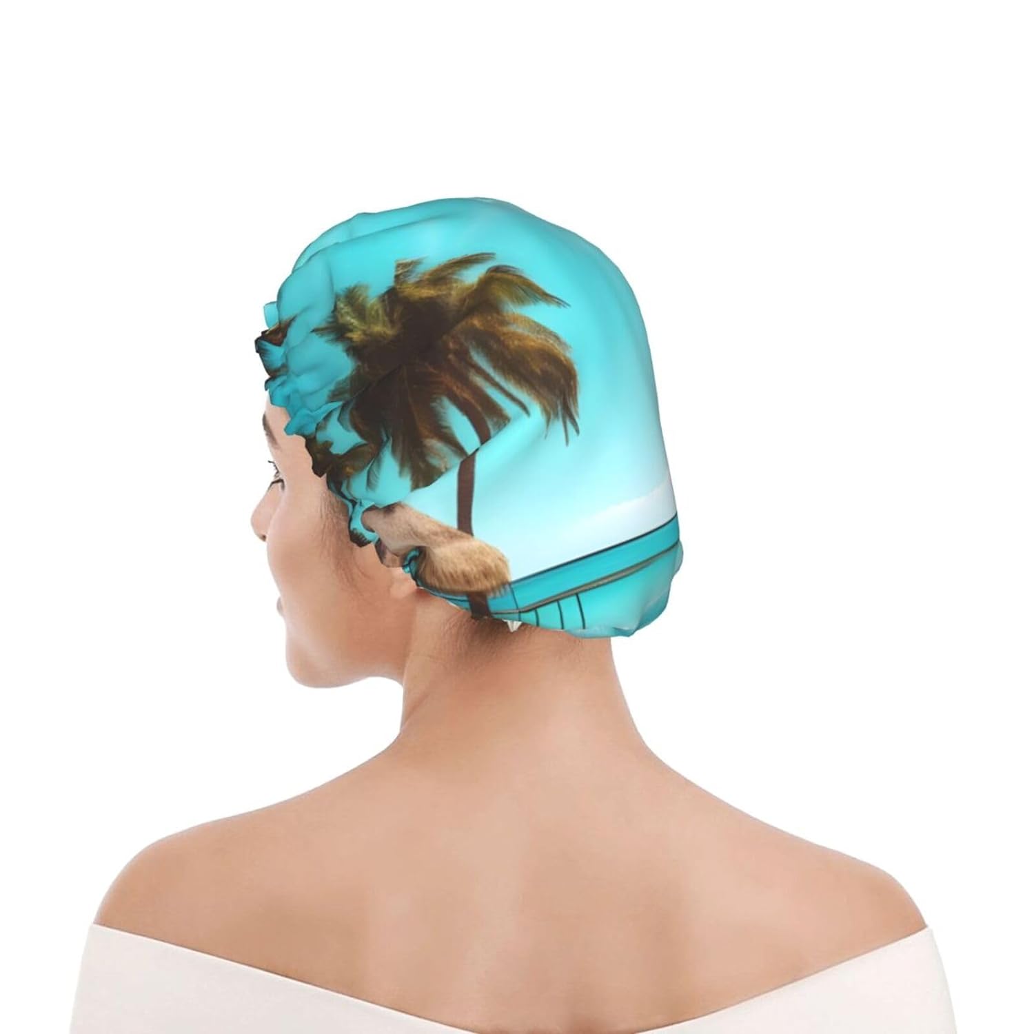 Ice Hockey print Print Reusable Shower Cap for Women,Double Waterproof Layers Bathing Hat,Quick Drying Bath Hair Cap