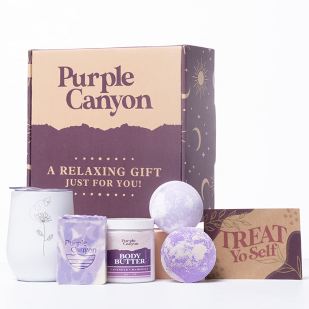 Purple Canyon Mystic Spa Box | 7 Piece Full Size Lavender Spa Kit for Self Care | Bath and Body Gifts for Women