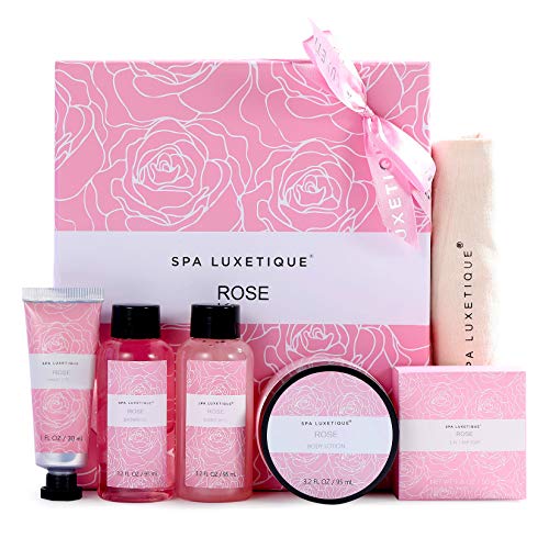Spa Luxetique Gift Set for Women, Spa Set for Women, Rose Spa Gift Set, Spa Kit for Women Includes Body Lotion, Shower Gel, Bubble Bath, Hand Cream, Valentine's Day Gifts for Her