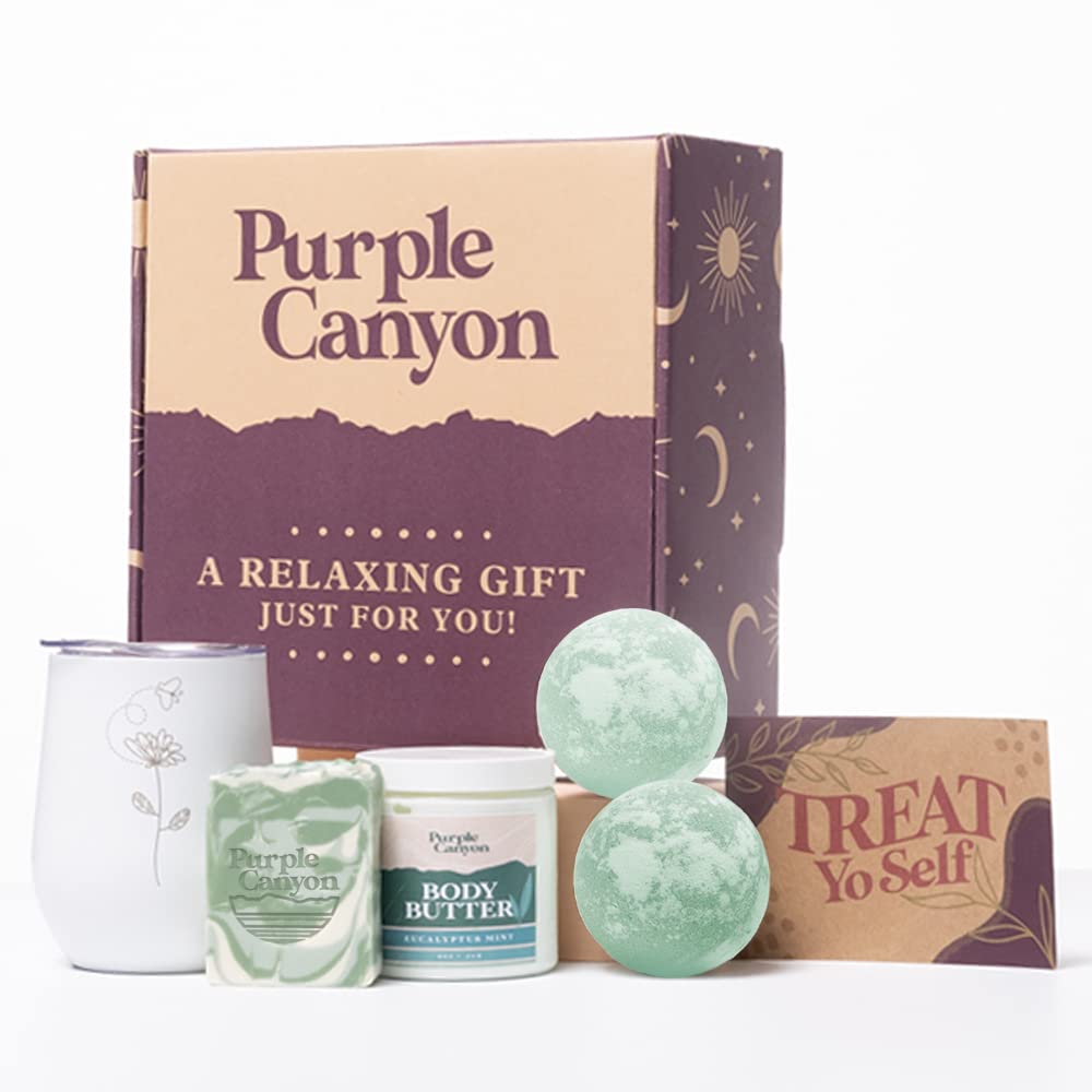 Purple Canyon Mystic Spa Box | 7 Piece Full Size Lavender Spa Kit for Self Care | Bath and Body Gifts for Women