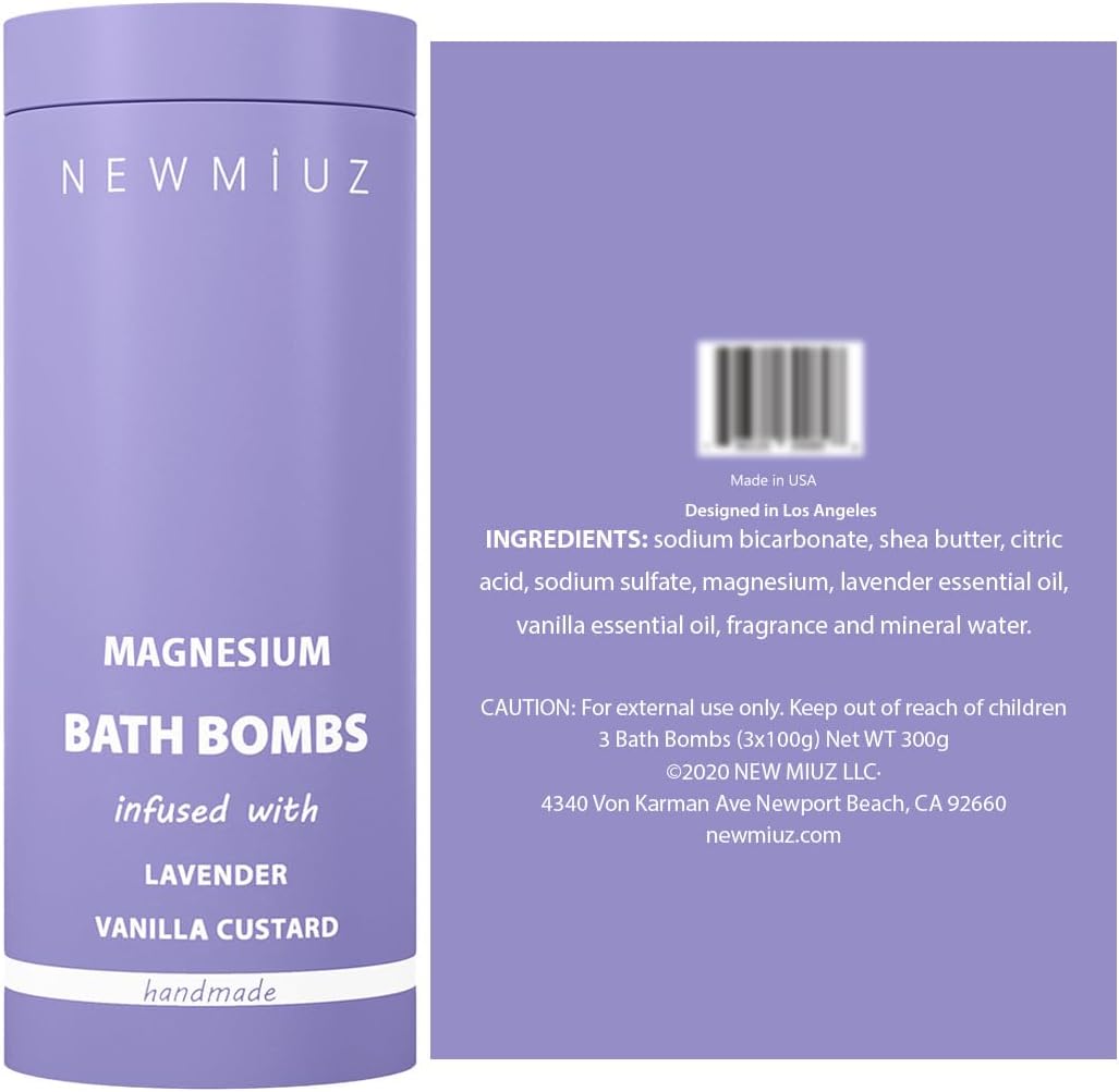 Magnesium Lavender Vanilla Luxury Fizzing Bath Bomb Sensitive Skin Formula for Relaxation Bath Moisturizing Shea Butter Stress Relief Gift for Women