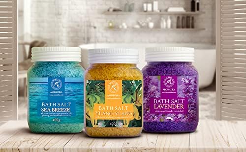Bath Salts Set 42 Oz - Lavender - Sea Breeze - Ylang-Ylang - 100% Natural Essential Oil - Bathing - Body Care - Beauty - Relaxation - Spa