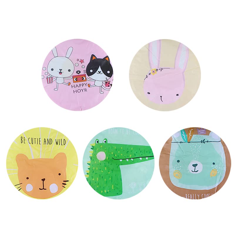 4Pcs Shower Caps, Waterproof Bath Caps Plastic Reusable Shower Caps Elastic Band Bath Hair Caps for Women Kids (P-3)