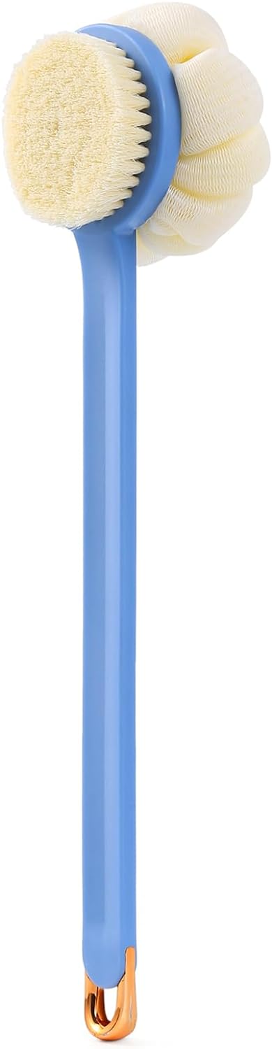 Shower Body Brush,Soft Bristles and Beautiful Pumpkin Loofah 14” Long Handle Back Scrubber Bath Mesh Sponge for Skin Exfoliating Bath,Massage Bristles Suitable for Wet or Dry,Men and Women (Grey)