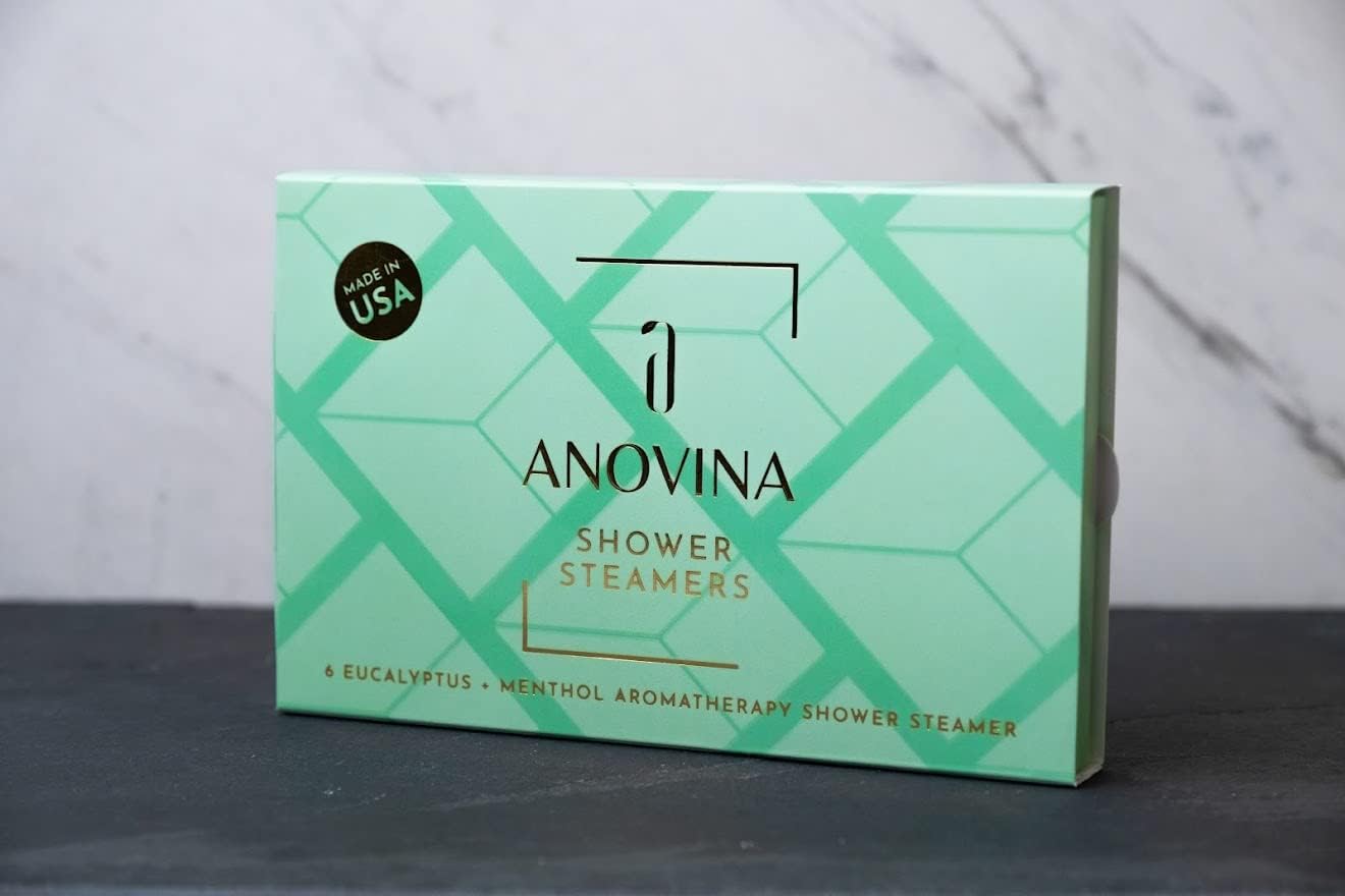 Anovina 6XL Eucalyptus Essential Oil Shower Steamers Gift Box. Proudly Made in USA. Shower Tablets Gifts for Men and Women. Shower Bomb Aromatherapy. Self Care Aromatherapy Gifts for All Occasions