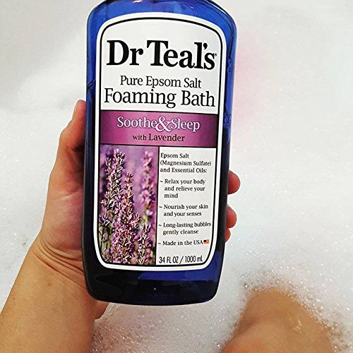 Dr Teal's Foaming Bath with Pure Epsom Salt, Sleep Blend with Melatonin, Lavender & Chamomile Essential Oils, 34 fl oz (Pack of 4) (Packaging May Vary)
