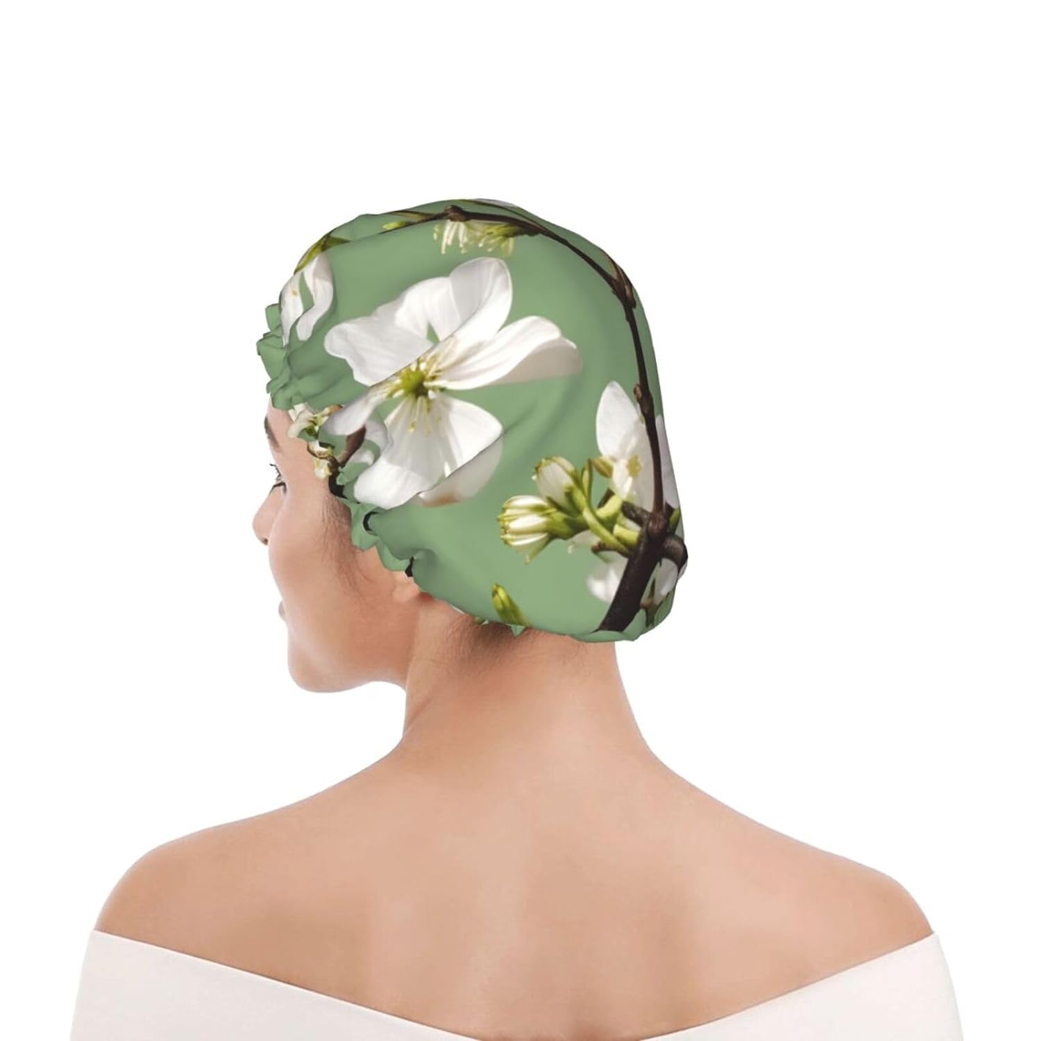 Ice Hockey print Print Reusable Shower Cap for Women,Double Waterproof Layers Bathing Hat,Quick Drying Bath Hair Cap