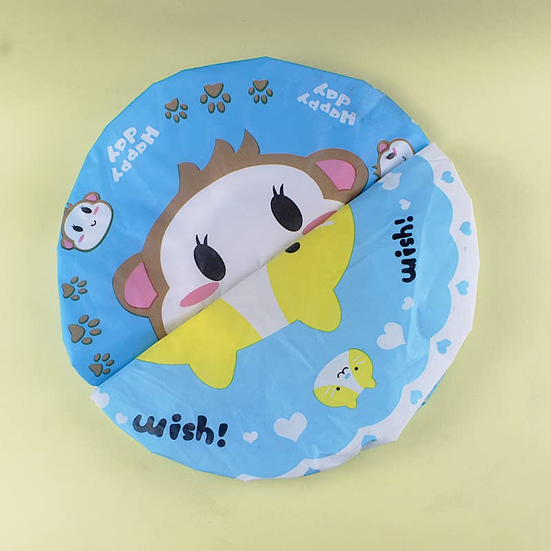 4Pcs Shower Caps, Waterproof Bath Caps Plastic Reusable Shower Caps Elastic Band Bath Hair Caps for Women Kids (P-3)