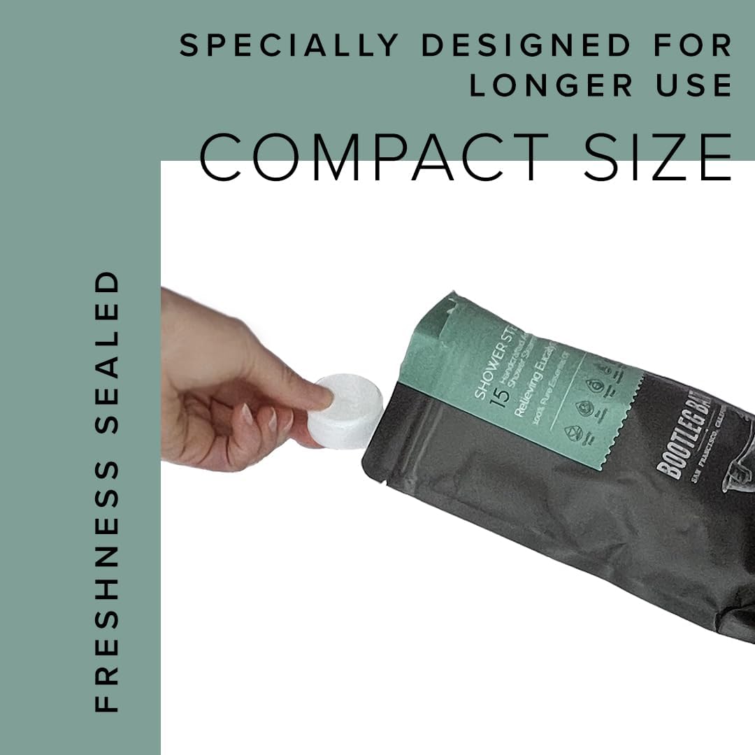 BOOTLEG BATH Shower Steamers Aromatherapy 15 Pack, 100% Pure Essential Oil, Eucalyptus, All Natural, for Men and Women, Made in USA