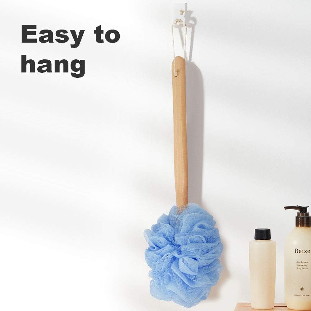 RASDDER Loofah with Handle, Loofah on a Stick, Loofah Sponge with Handle, PE Soft Mesh Luffa, Exfoliating Luffa on a Stick for Men and Women