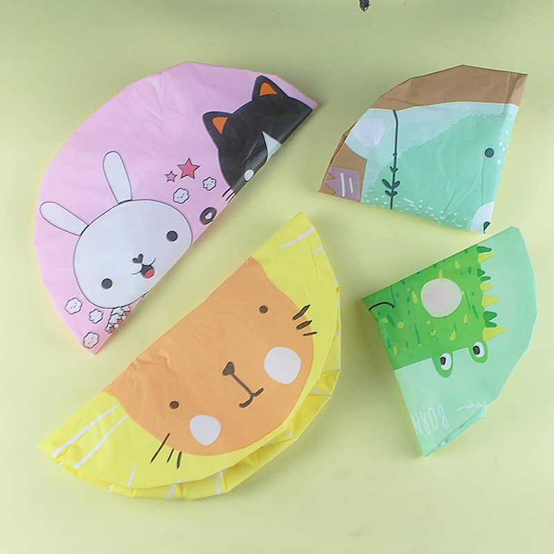 4Pcs Shower Caps, Waterproof Bath Caps Plastic Reusable Shower Caps Elastic Band Bath Hair Caps for Women Kids (P-3)