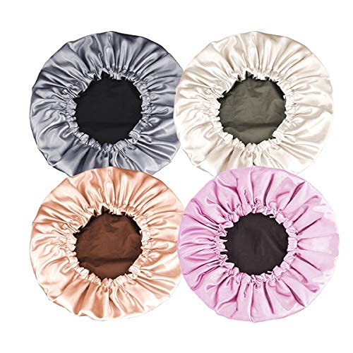 Aquior Shower Cap, 4-Pack Bathing Reusable Shower Caps for Long Hair Women, Double Layers Premium Sumptuous Silky Satin 100% Waterproof Shower Cap Extra Large