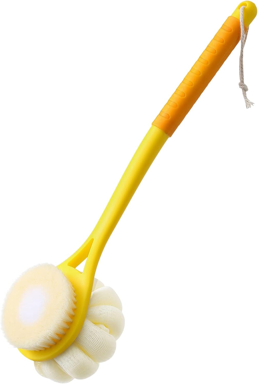 Shower Body Brush,Soft Bristles and Beautiful Pumpkin Loofah 14” Long Handle Back Scrubber Bath Mesh Sponge for Skin Exfoliating Bath,Massage Bristles Suitable for Wet or Dry,Men and Women (Grey)