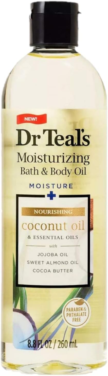 Dr. Teals Coconut Bath & Body Oil Gift Set (2 Pack, 8.8oz Ea.) - Nourishing Coconut Essential Oils Blended with Sweet Almond Oil & Cocoa Butter - Paraben & Phthalate Free - at Home Spa Kit