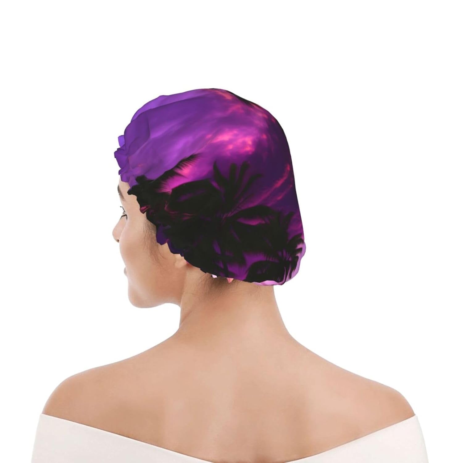 Ice Hockey print Print Reusable Shower Cap for Women,Double Waterproof Layers Bathing Hat,Quick Drying Bath Hair Cap