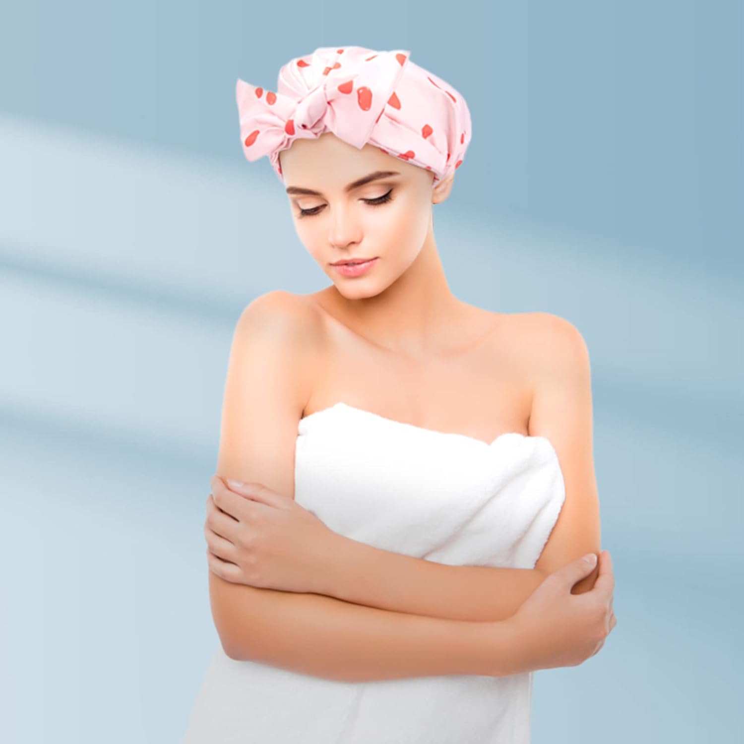 YAJCAJO Shower Cap, Cotton Lining, Keeps Hair Dry, 4 Pieces Waterproof Shower Cap, Reusable Bath Shower Caps for Women Long Hair