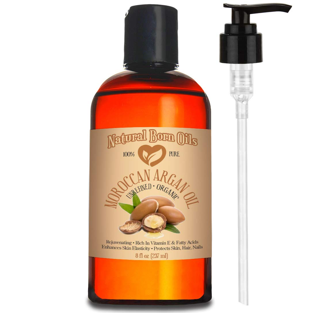 Natural Born Oils Aceite de argán marroquí. 16oz. 100% puro y natural, prensado en frío, orgánico. Hidratante natural para tu piel y cabello
