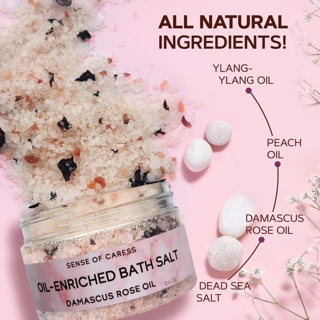 Natural Bath Salt with Himalayan Pink & Dead Sea Salt | Rejuvenating Oil - Enriched Salts with Rose & Peach Essential Oils | Unique Relaxing SPA Gift for Women | Detox Body & Foot Soak