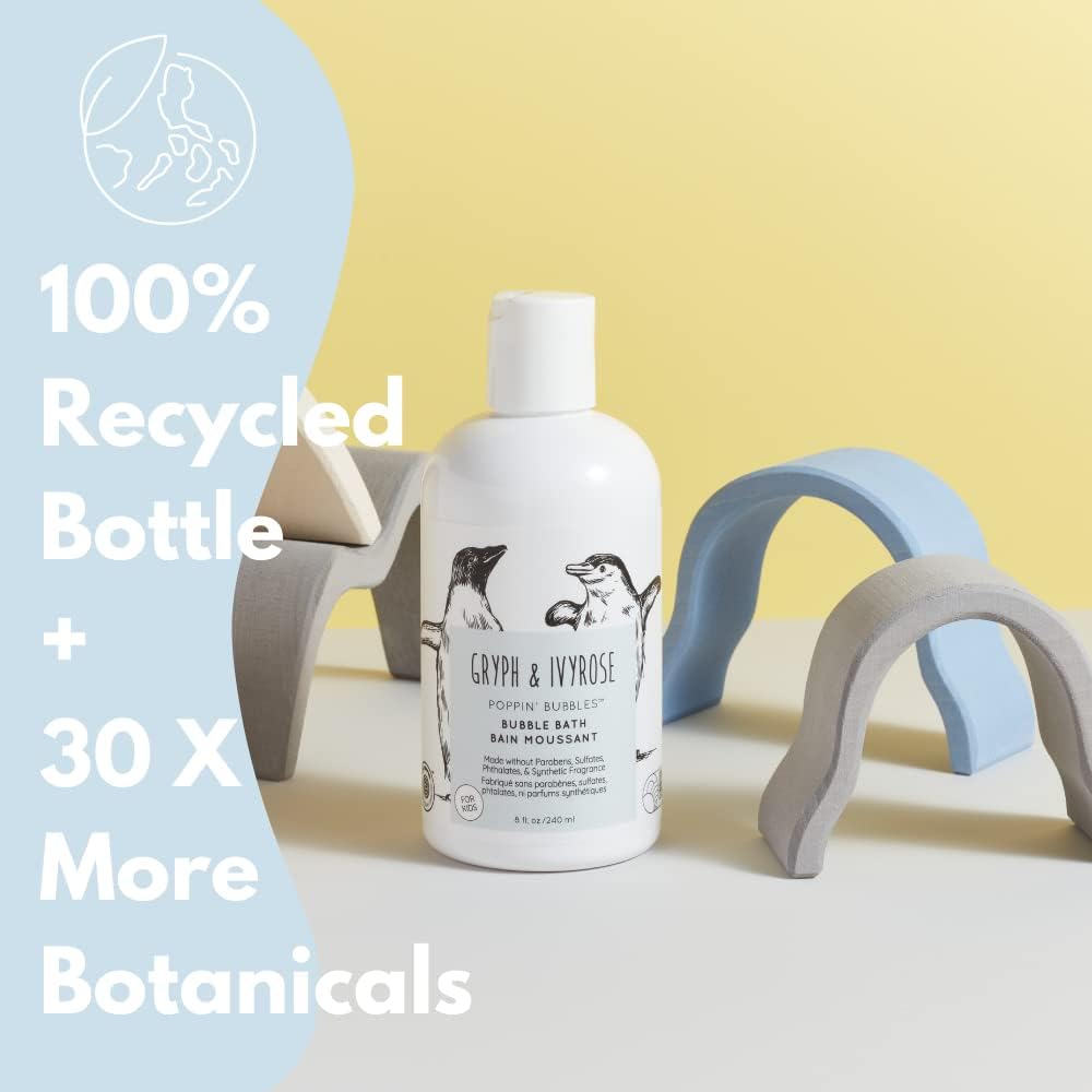 Gryph & IvyRose Poppin’ Bubbles Bath Soap for Babies - Gentle Soft on Skin Herbal Bubble Bath for Kids - Vegan Fragrance Free Soap For Children - 8 fl oz