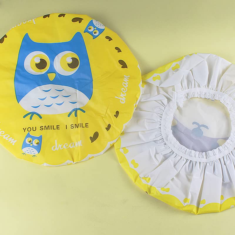4Pcs Shower Caps, Waterproof Bath Caps Plastic Reusable Shower Caps Elastic Band Bath Hair Caps for Women Kids (P-3)