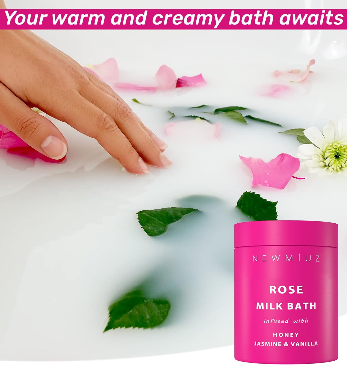 Calming Rose Coconut Milk Bath Soak Moisturize & Soften Skin Honey Jasmine Vanilla Destress Luxury Spa Bath Salt Powder Birthday Christmas Stress Relief Gifts for Women Perfect Stocking Stuffers