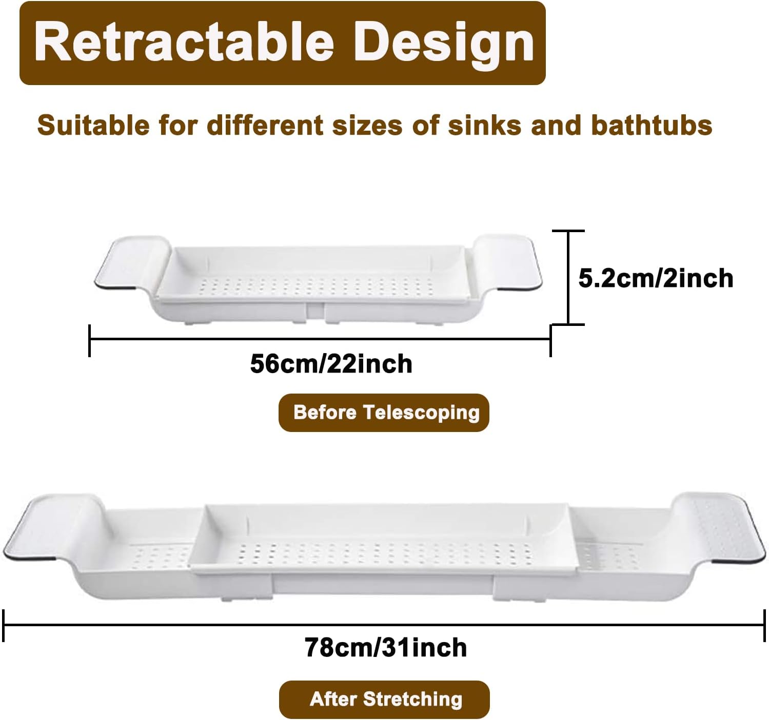 Expandable Drain Bath Shelf Caddy Tray, Multifunctional Plastic Bathtub Tray Bathroom Organizer Simple Stylish Bathtub Storage Rack for Candle Towel, Book, Wine, Phone, Shower (Grey - 1pcs)