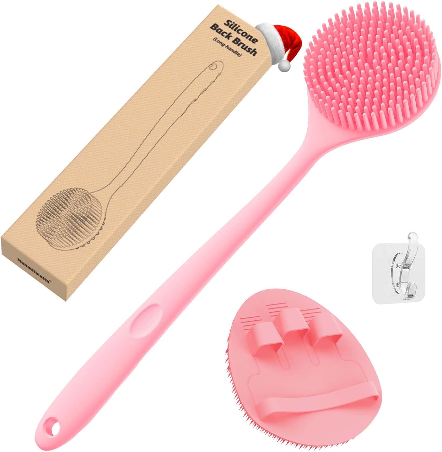 Manmihealth Silicone Back Scrubber(Thick Bristles) & Soft Bath Glove Set, Super-Exfoliating Body Scrubber & Super-Lathering Shower Brush Combination, with a Free Hook.(Black)