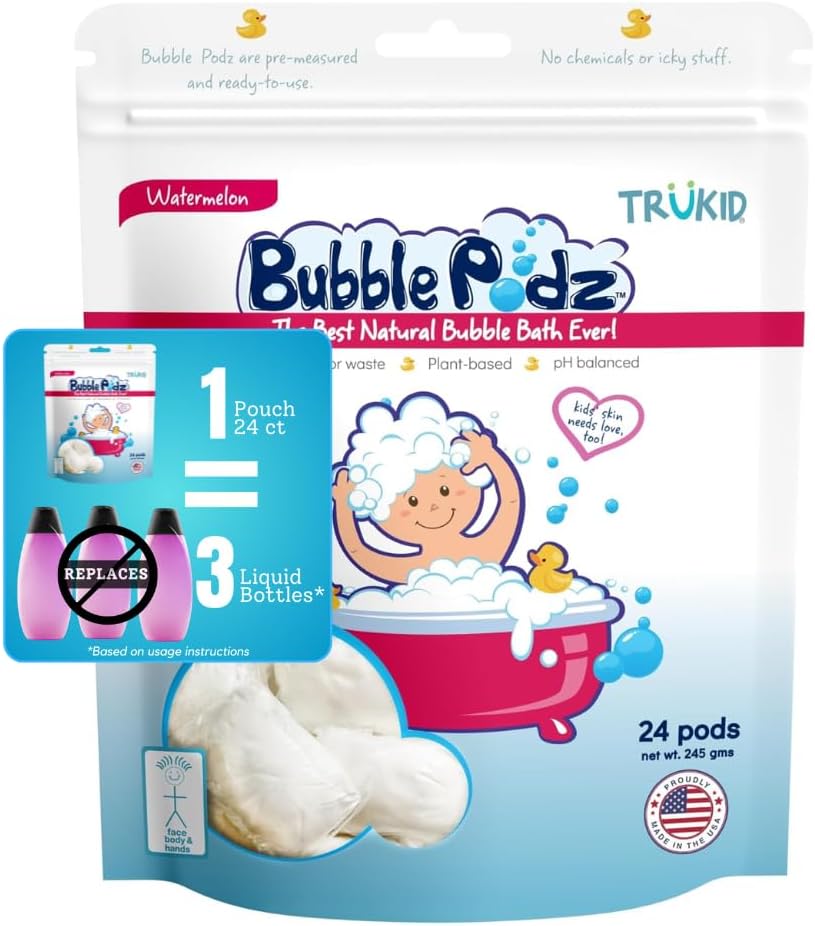 TruKid Bubble Podz for Baby, Refreshing Bubble Bath for Dry, Sensitive & Soft Skin, pH Balanced for Eye Sensitivity, Enriched with Lavender Flower, Lavender Scent, All Natural Ingredients (24 Podz)