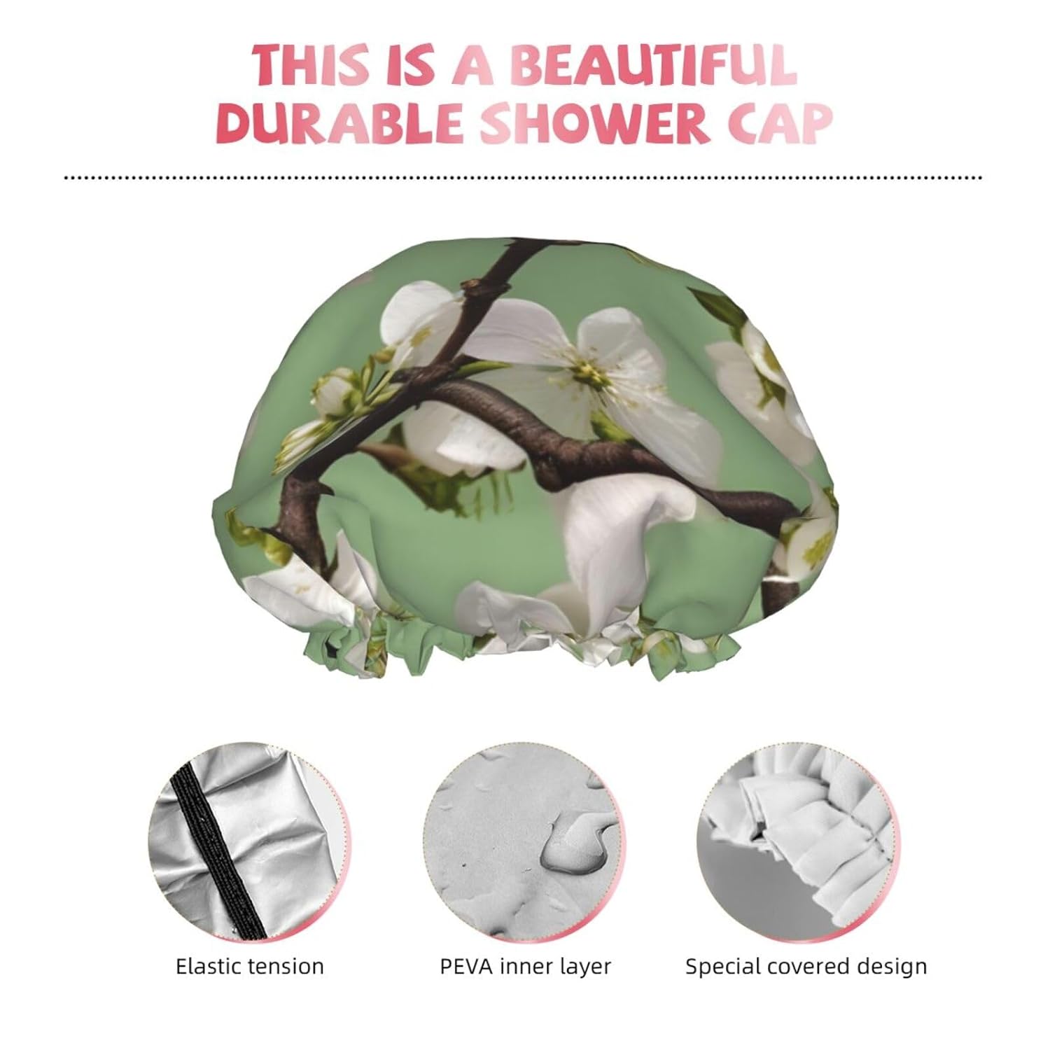 Ice Hockey print Print Reusable Shower Cap for Women,Double Waterproof Layers Bathing Hat,Quick Drying Bath Hair Cap