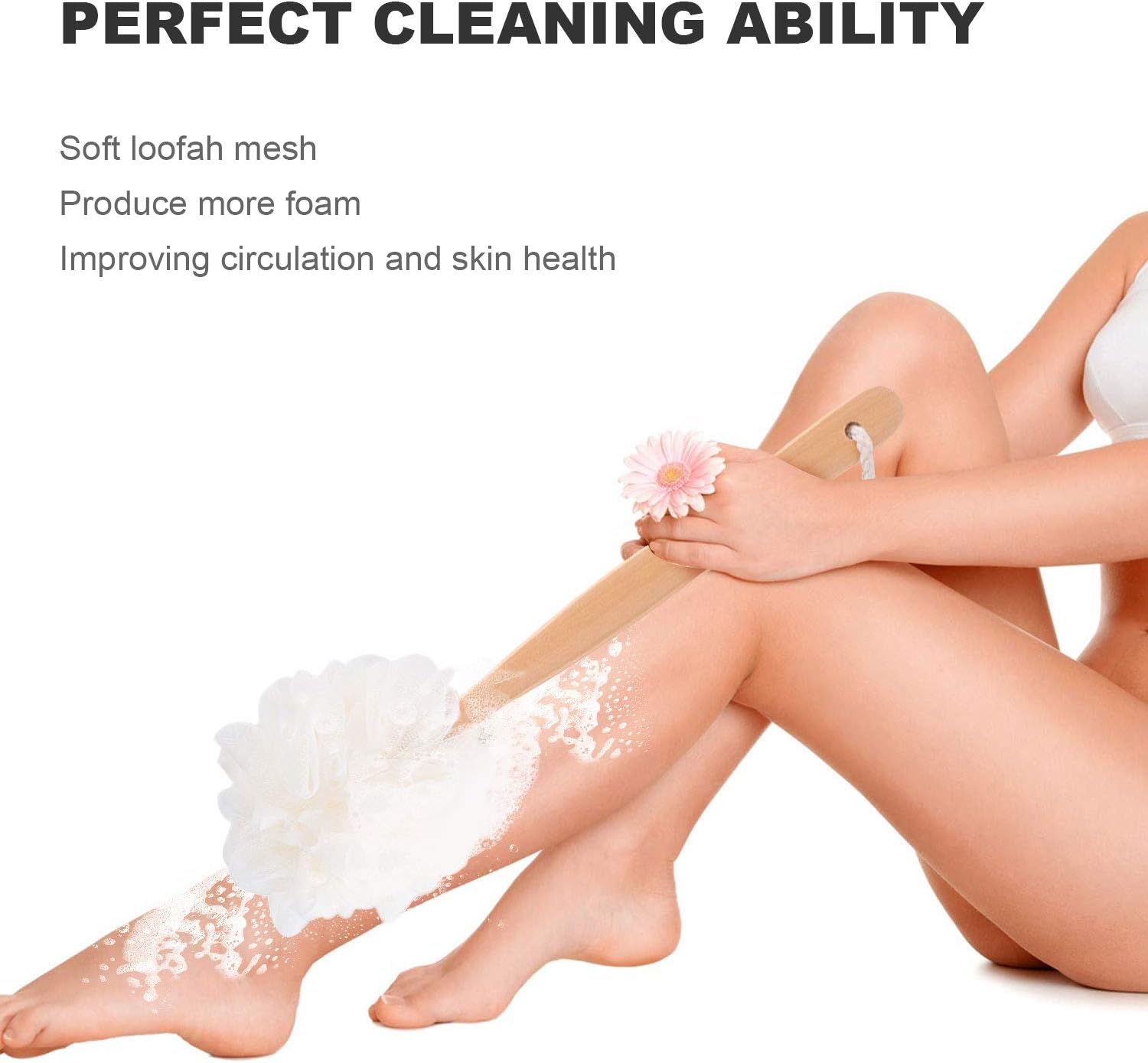 RASDDER Loofah with Handle, Loofah on a Stick, Loofah Sponge with Handle, PE Soft Mesh Luffa, Exfoliating Luffa on a Stick for Men and Women