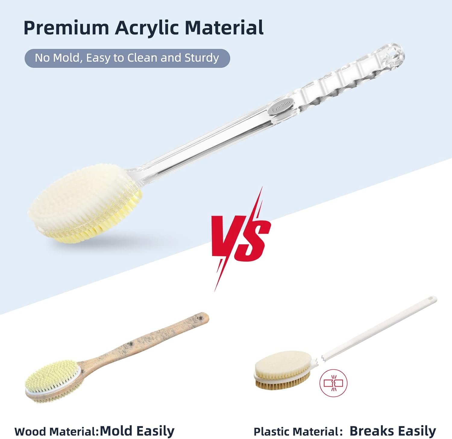 Fymblin Back Scrubber Long Handle for Shower,Back Brush Dual-Sided with Stiff and Soft Bristles,Body Exfoliator for Bath or Dry Brush