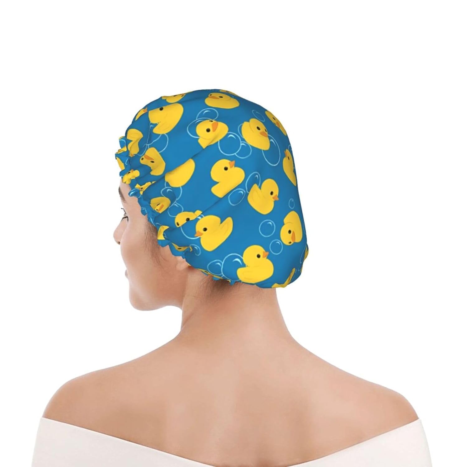 Rubber Ducks Shower Cap For Women Reusable Waterproof Double Layers Bath Cap Hair Protection Elastic Ladies Spa Salon Shower Hat