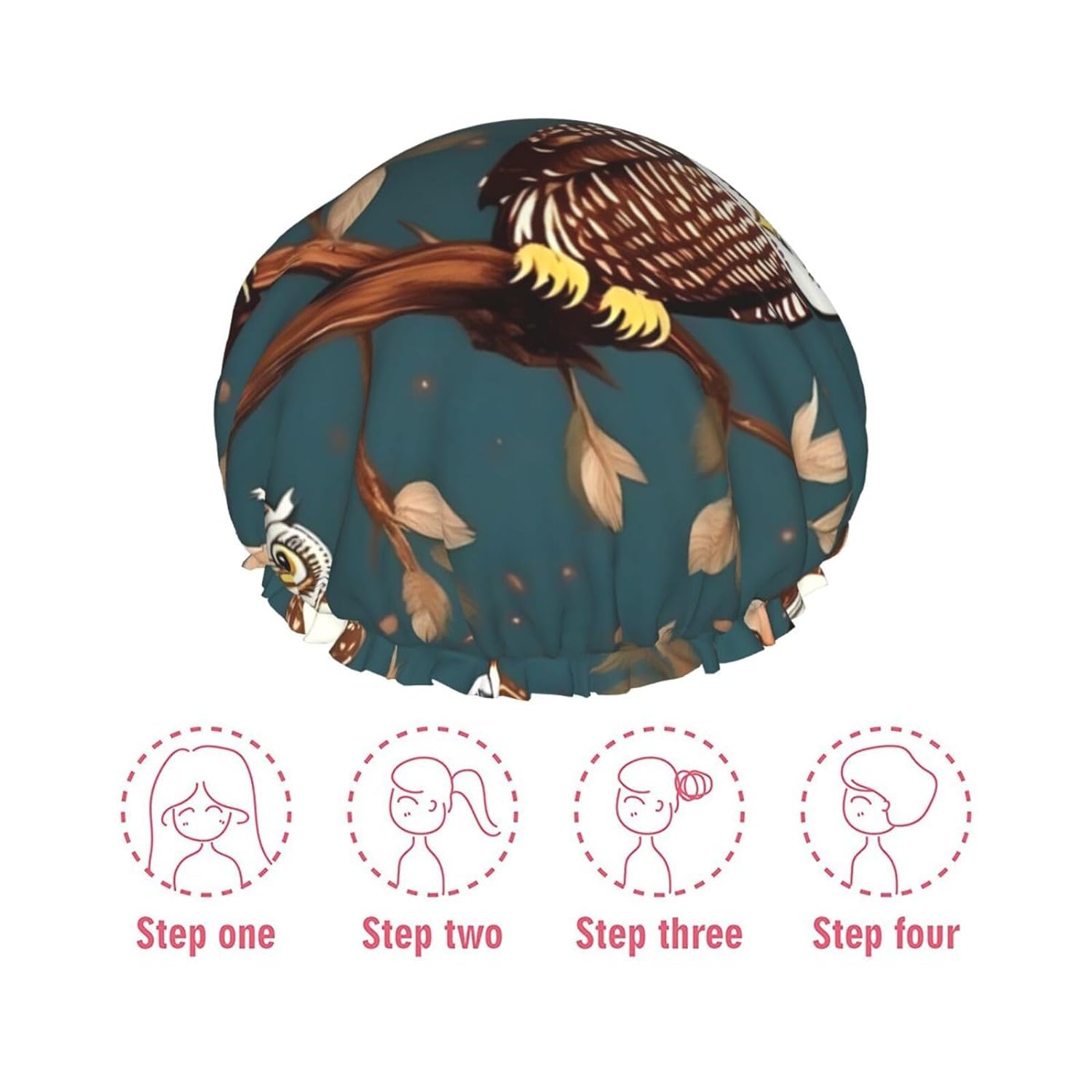 Ice Hockey print Print Reusable Shower Cap for Women,Double Waterproof Layers Bathing Hat,Quick Drying Bath Hair Cap