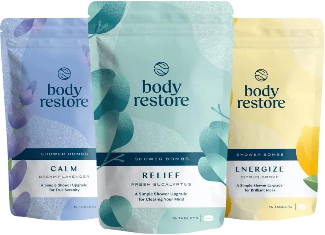 Body Restore Shower Steamers Aromatherapy (15 Packs x 3) - Gifts for Mom, Gifts for Women & Men, Shower Bath Bombs, Eucalyptus, Citrus Grove, Lavender Essential Oils, Stress Relief